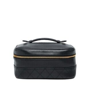 CHANEL Black Leather Logo Vanity Bag